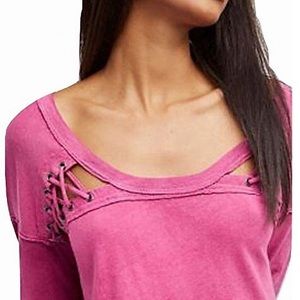 Free People First Love Henley Top Linen Lace-Up